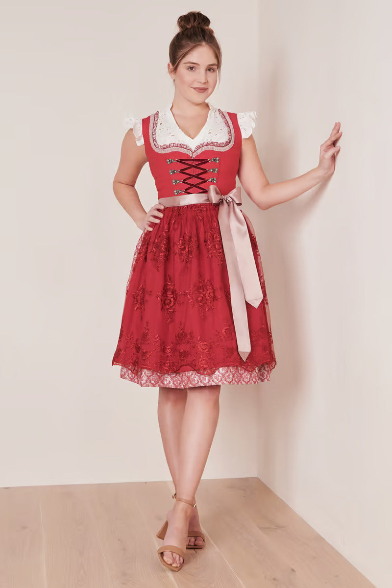 Kruger Midi Dirndl 2pcs. 60cm "Nakita" red