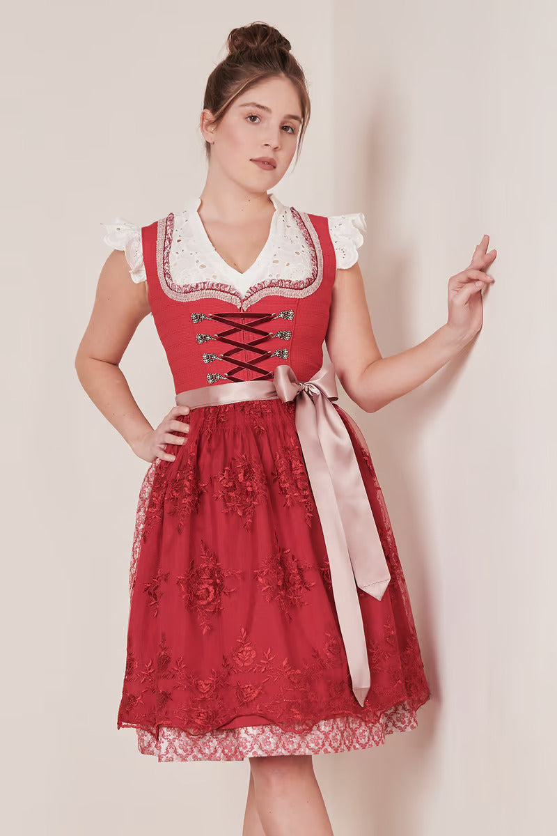 Kruger Midi Dirndl 2pcs. 60cm "Nakita" red