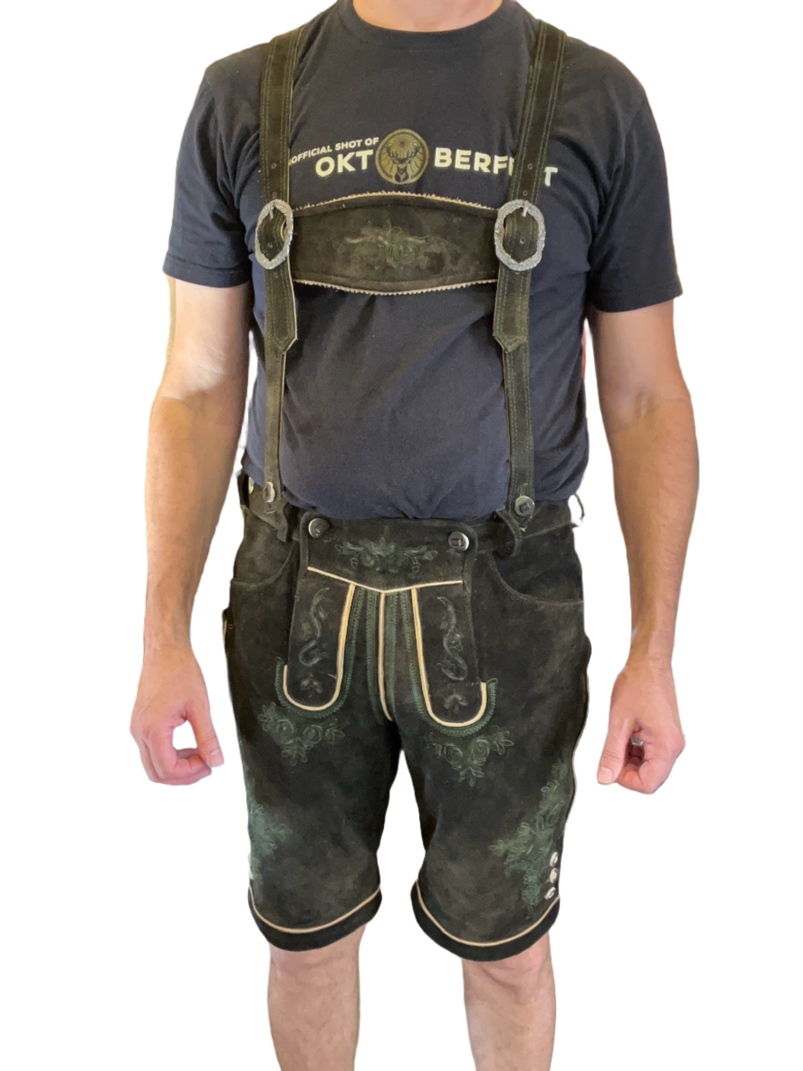 Men's Lederhosen "Hugo" with Suspenders dark brown (closeout) 48 sun damage