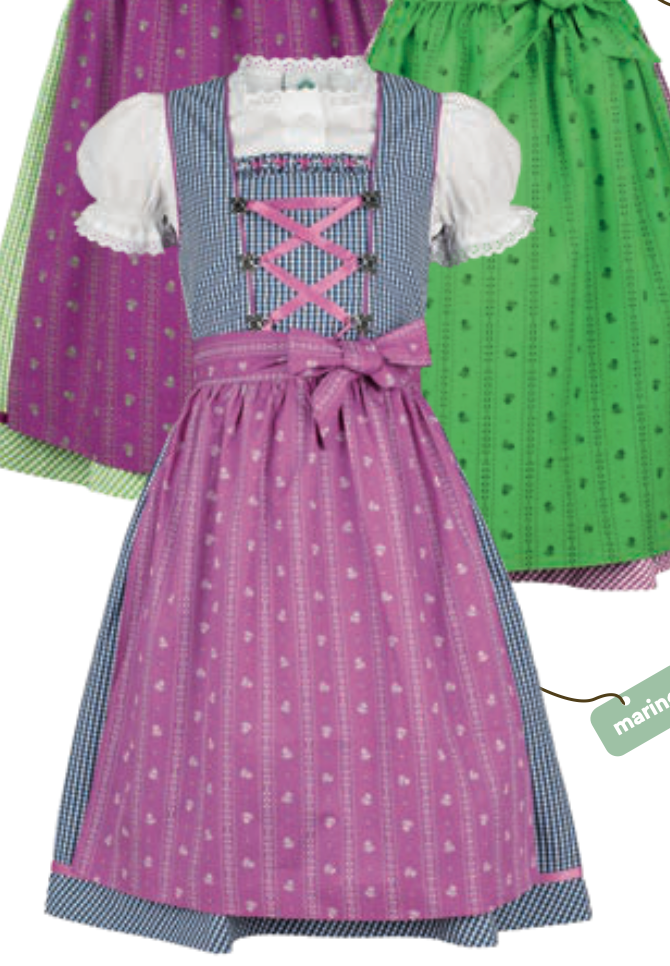 Isar Girls Dirndl "Liana" blue with purple apron 3pcs. (116,152)