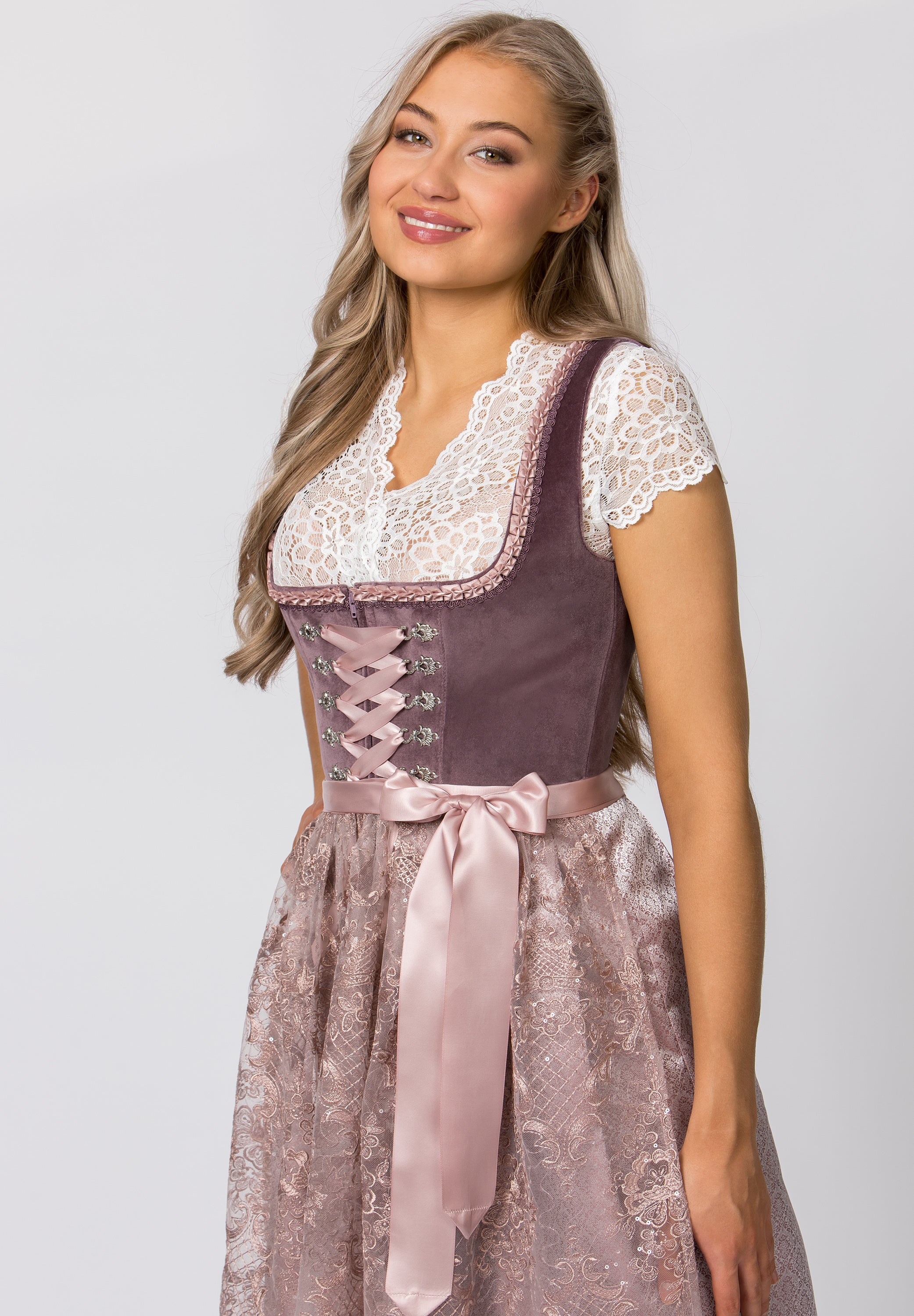 Stockerpoint Mini Dirndl 2pcs. 55cm "Loredana" Aubergine (32) closeout