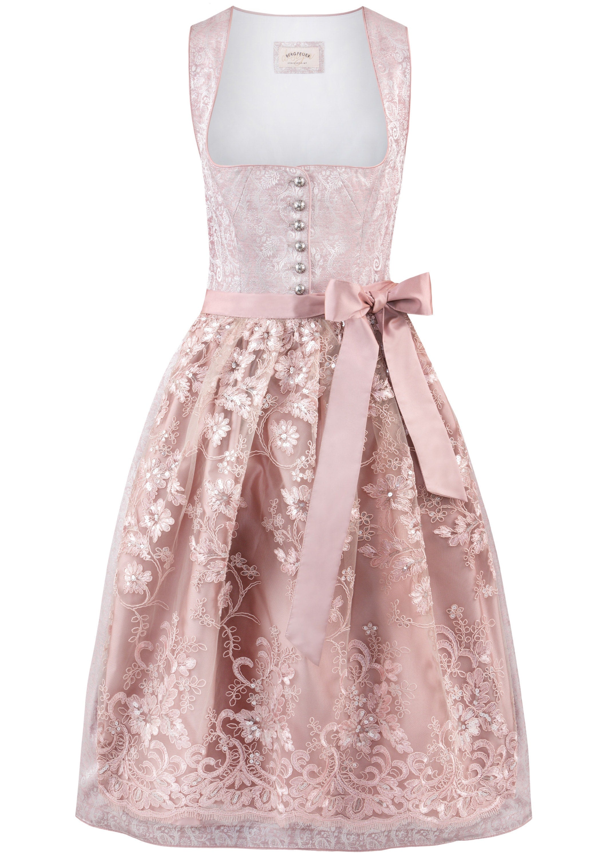 Stockerpoint Long Dirndl 2pcs. 70cm "Sidonia" Smoke Blue/Cream/Rose