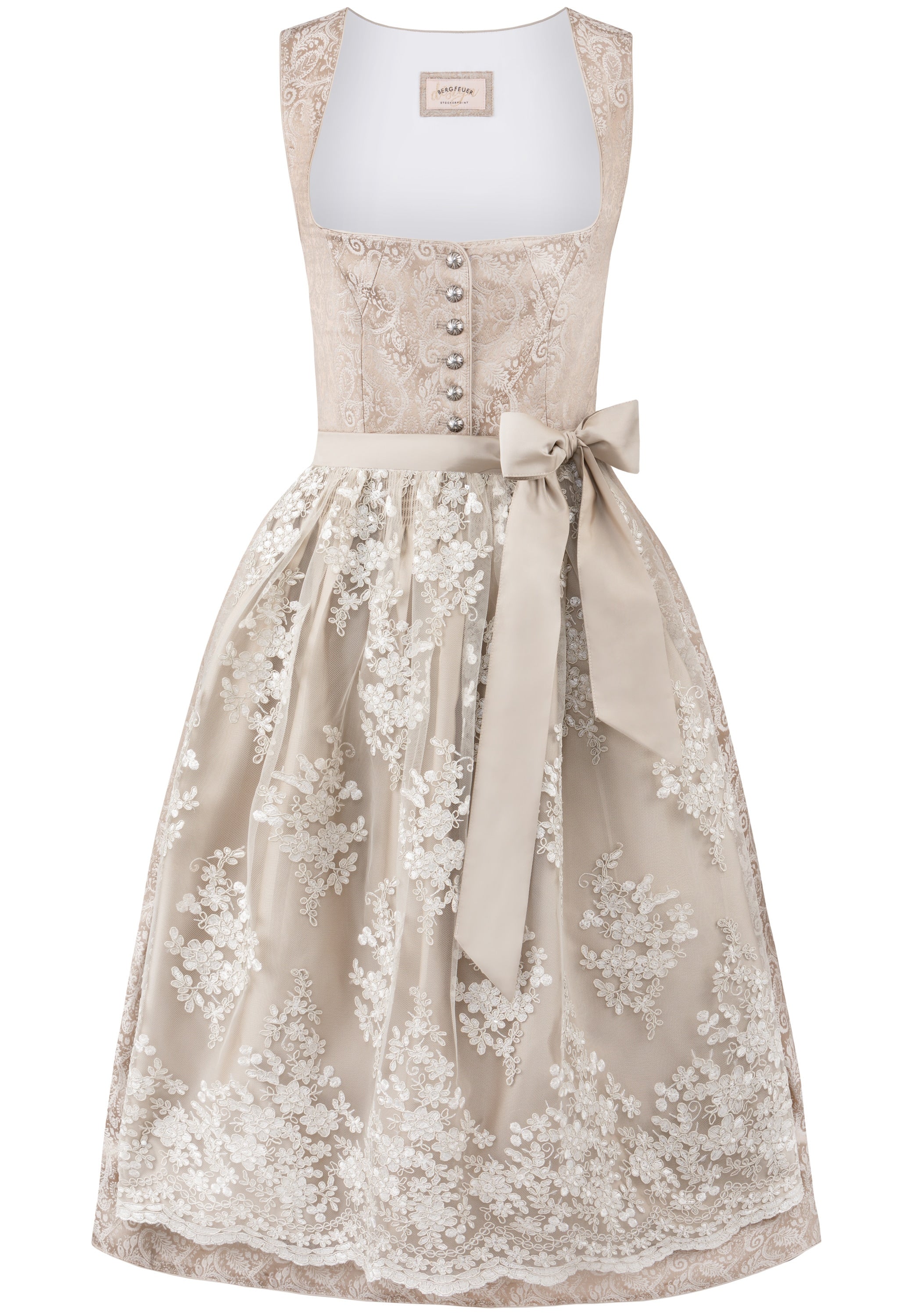 Stockerpoint Long Dirndl 2pcs. 70cm "Sidonia" Smoke Blue/Cream/Rose