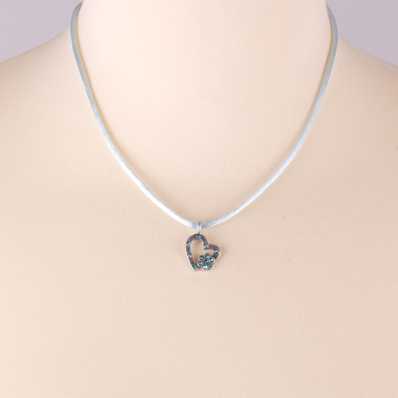 Girls Heart Necklace Ribbon with a Heart