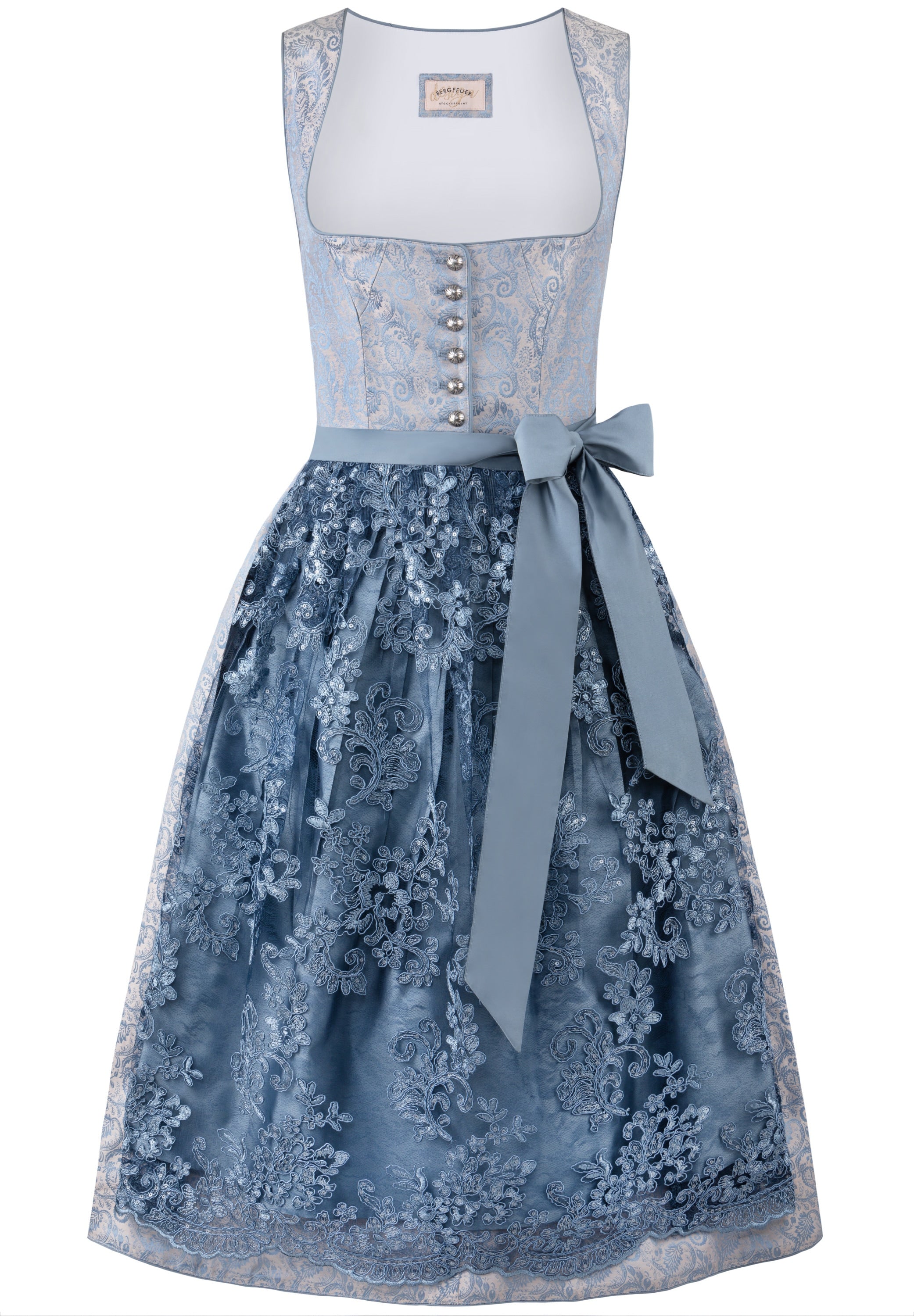 Stockerpoint Long Dirndl 2pcs. 70cm "Sidonia" Smoke Blue/Cream/Rose