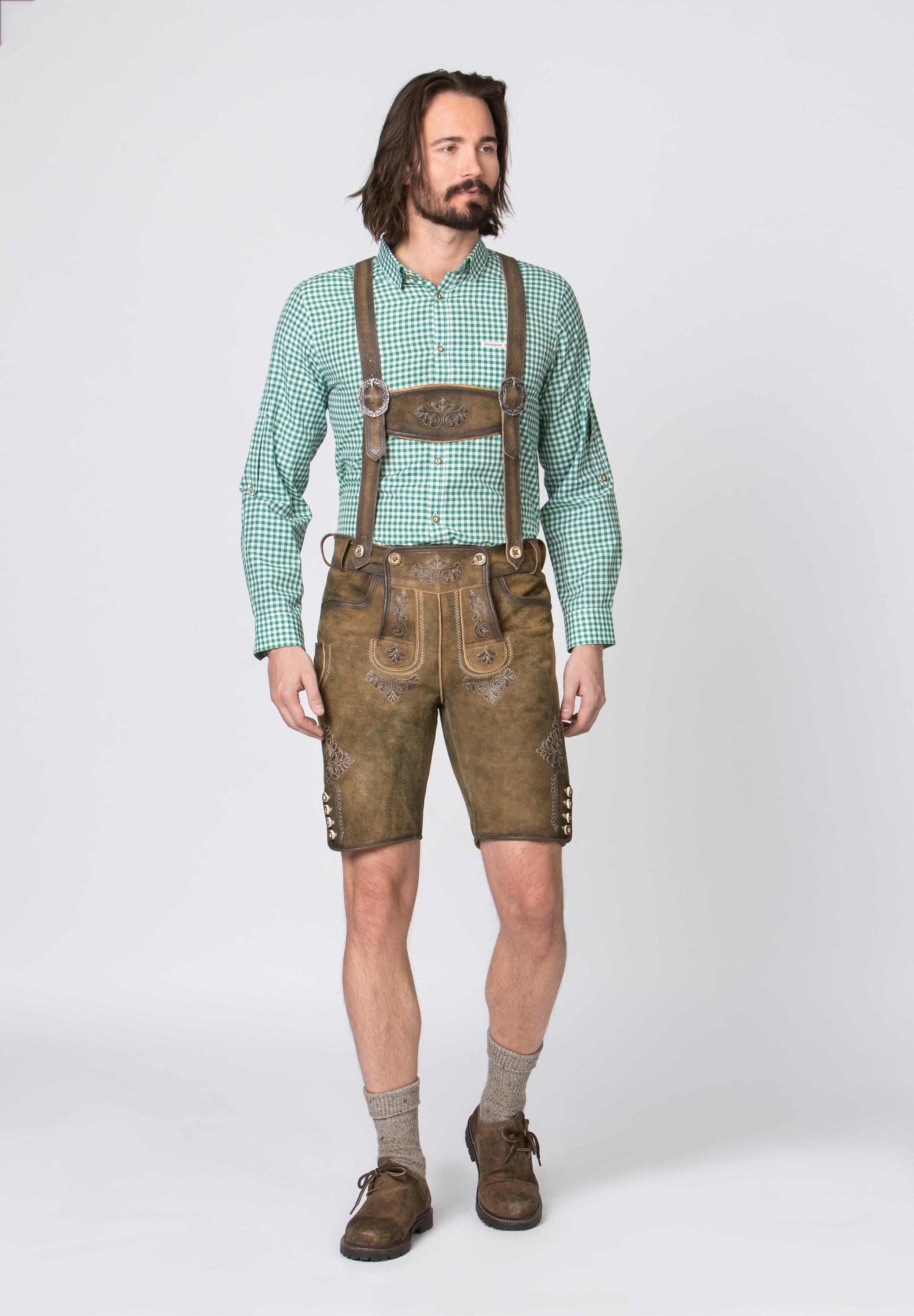 Stockerpoint Men's Lederhosen "Beppo4" Wildbock H-Straps Havana (46,48,50,54,56)