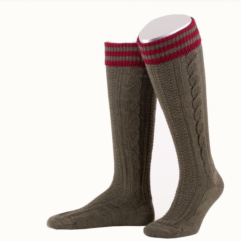 Traditional Costume - Men's Knee-high stockings (Olive./Burgundy) Stripes